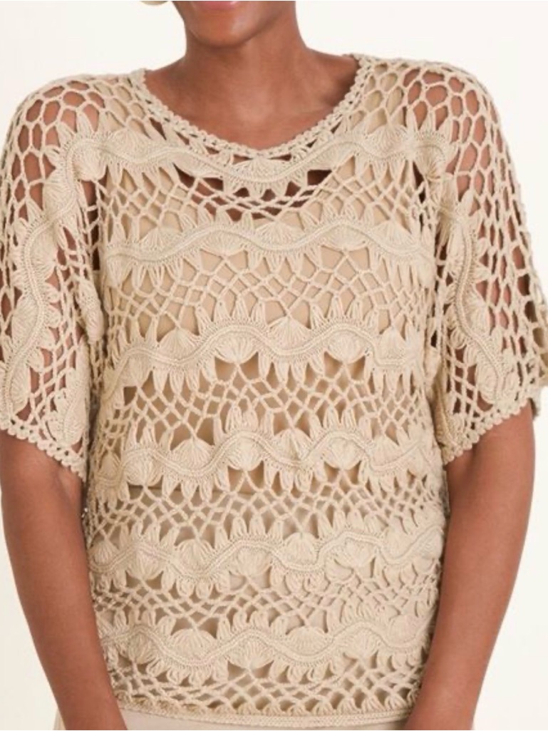 Chico's Cream Crochet Open-Knit Short Sleeve Tunic (B2)